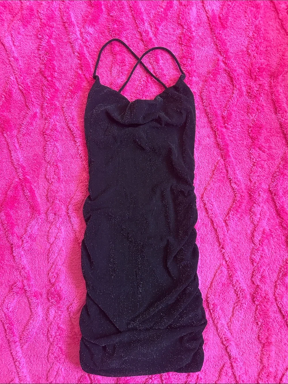 Black Sparkle Cowl Neck rucched Dress